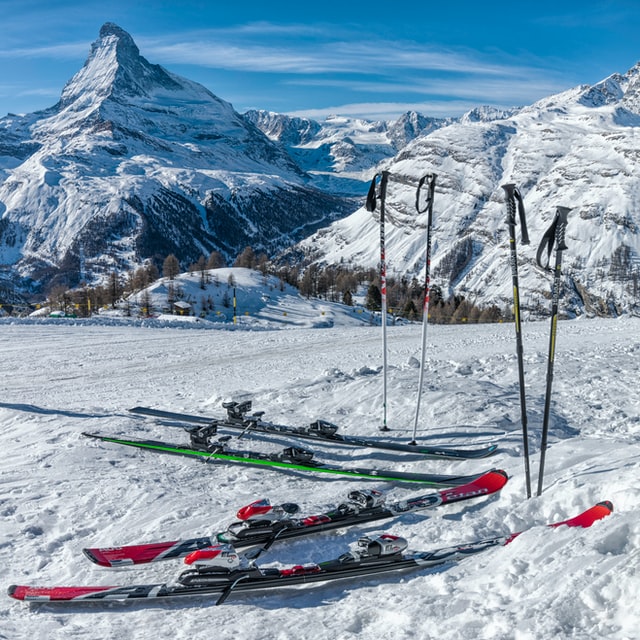 skis and mountain